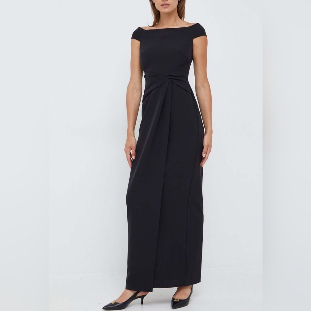 NWT Lauren Ralph Lauren Black Off Shoulder Twist Front Evening Gown 4